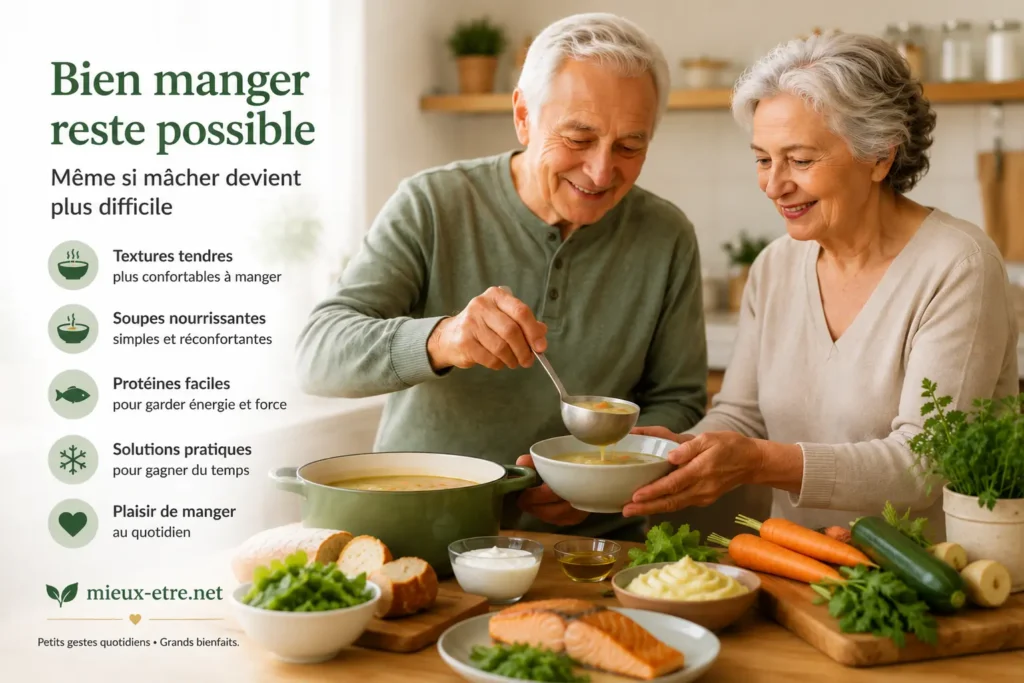 Bien manger reste possible, même si mâcher devient plus difficile