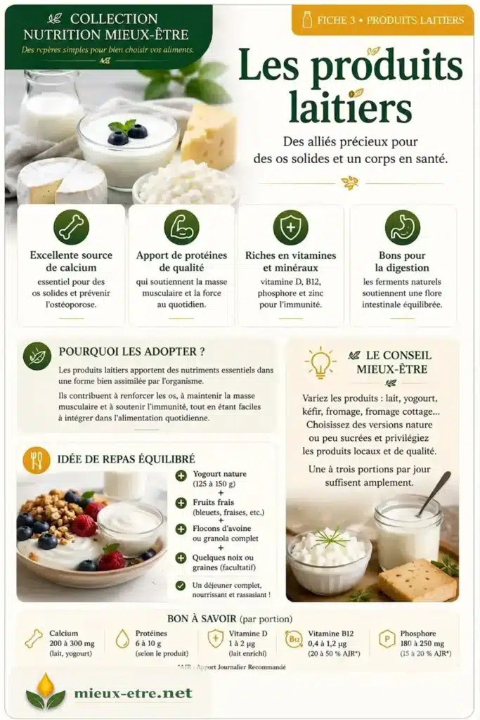 Le yogourt grec, le fromage cottage, le lait et certains fromages constituent d'excellentes sources de protéines.