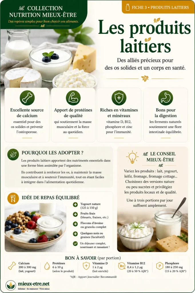 Le yogourt grec, le fromage cottage, le lait et certains fromages constituent d'excellentes sources de protéines.