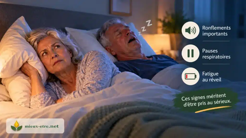 Les ronflements importants et les pauses respiratoires pendant le sommeil, appelées apnées, peuvent fragmenter fortement les nuits après 60 ans.