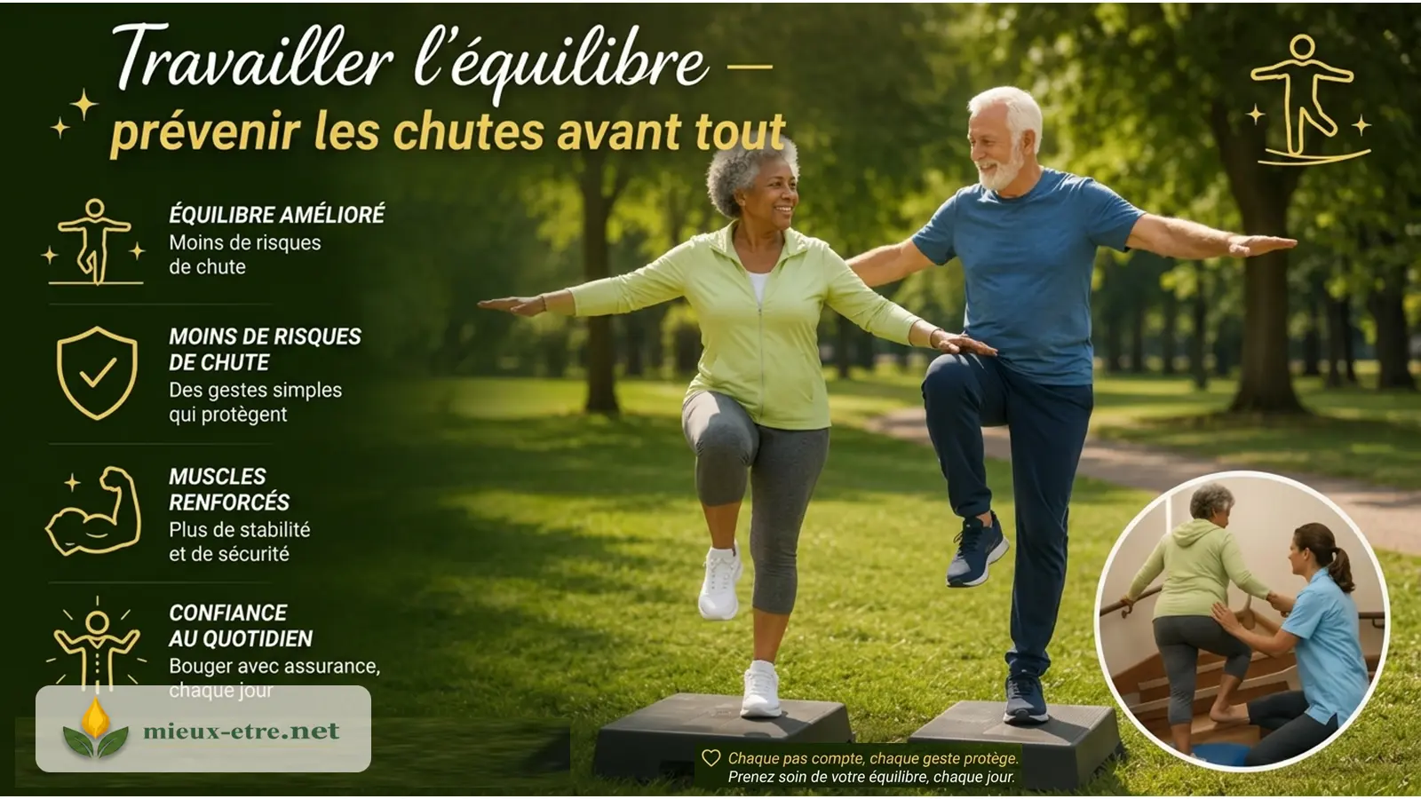 Exercice d'équilibre pour prévenir les chutes et protéger ses os après 60 ans