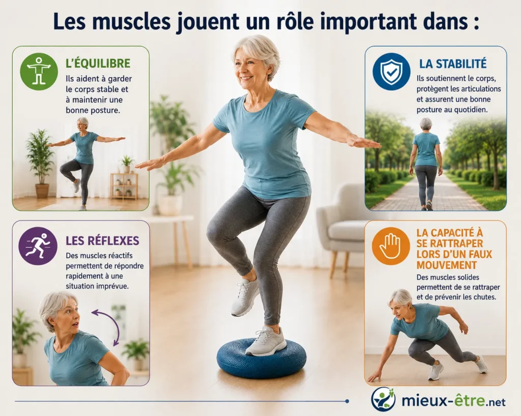 Perte musculaire après 60 ans : les muscles jouent un rôle important pour l'équilibre et la stabilité