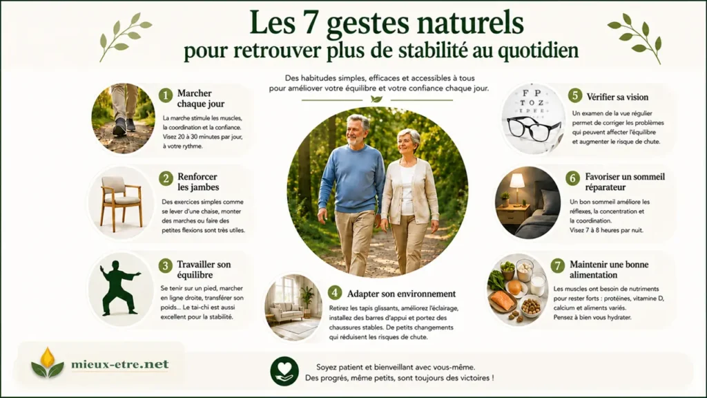 7 gestes naturels pour retrouver plus de stabilité au quotidien et ainsi limiter les risques de perdre l'équilibre après 60 ans