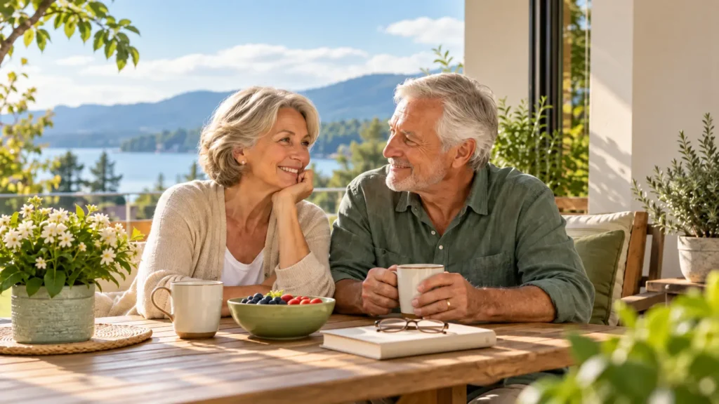 Couple de seniors profitant d'un moment simple et serein au quotidien